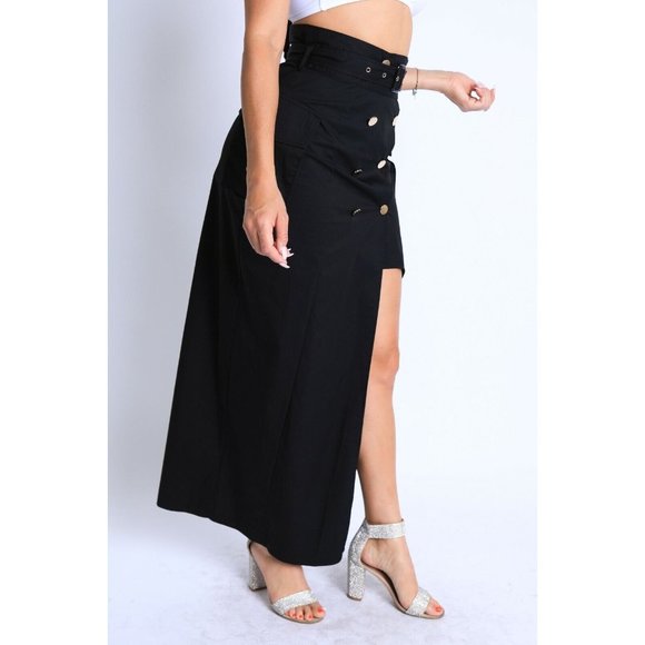 Women Asymmetric Self Belted Pockets Detailed Maxi Skirt Formal Casual - Picture 9 of 10